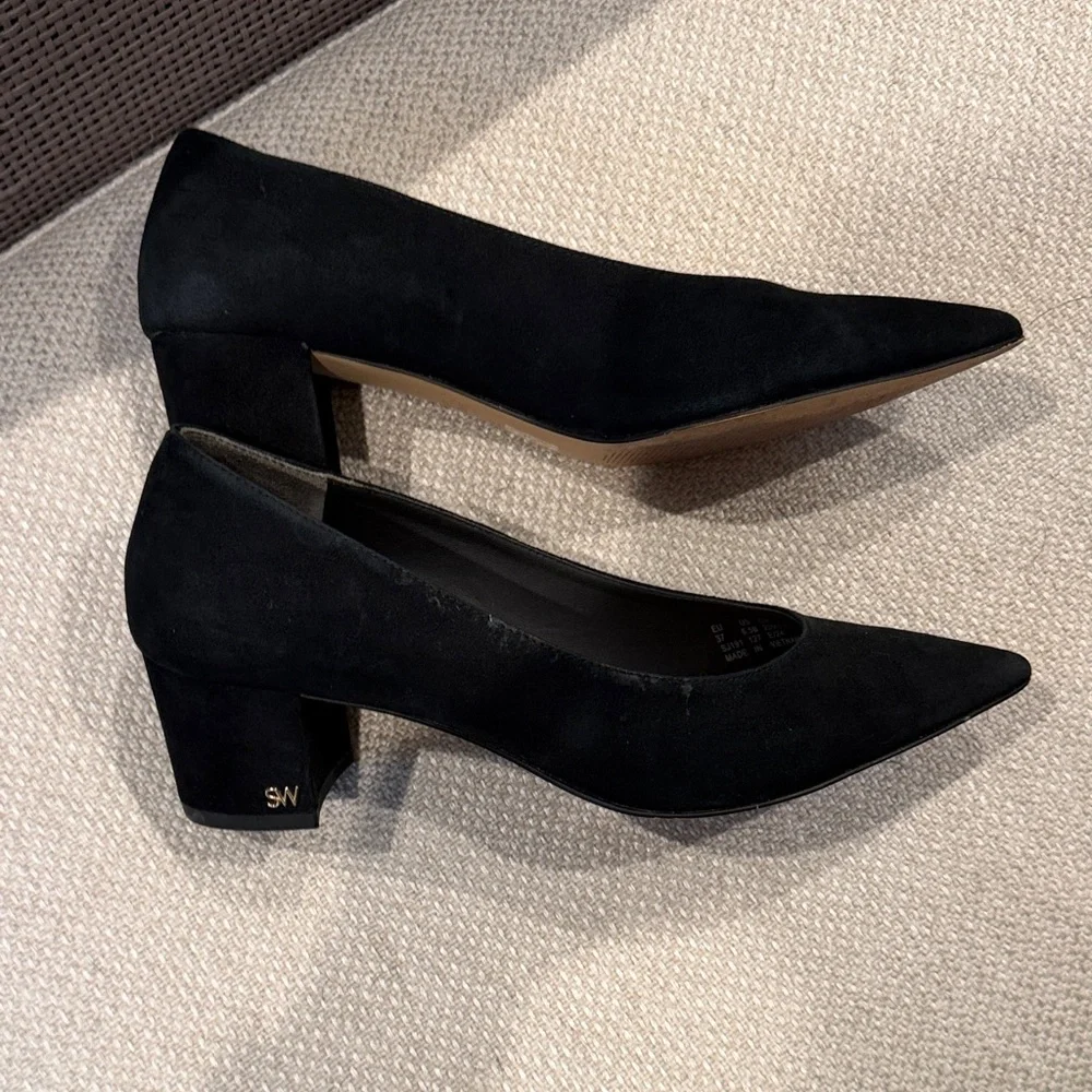 Stuart Weitzman Black Pointed-Toe Suede Pumps